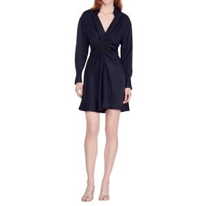Sandro Celia Navy Blue Twist Front Linen Blend Mini Dress Marine 36 Small New